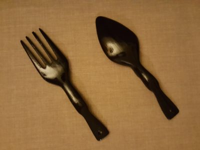 Wooden fork and spoon, sanded and refinished