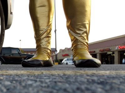 Close-up of my legs and shoes after landing my drone.  I don't like the way that the suit bunches around my ankles, but it's pretty hard to avoid.