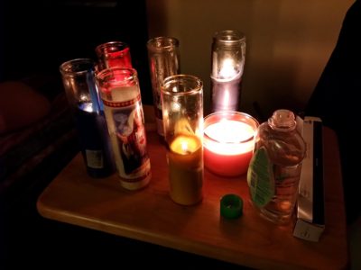 The group of candles that we used: several different jar candles, and some long candles.
