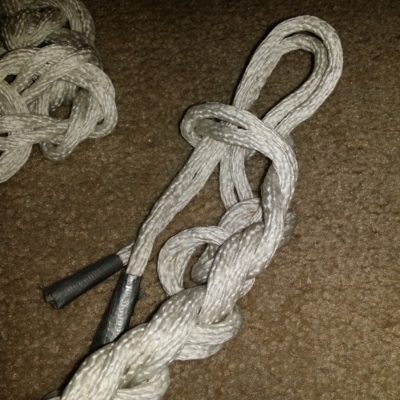 Stop when you have about this much rope left at the end.