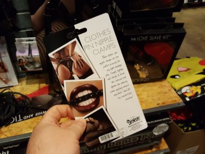 "Nipple clamps" at Spencer's (back of the package)